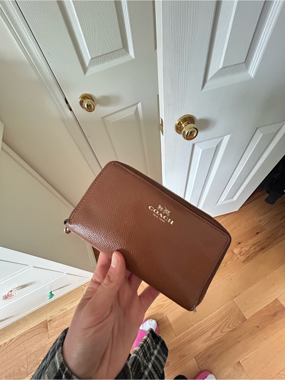 Coach Brown Leather Zip Wallet with Gold Logo